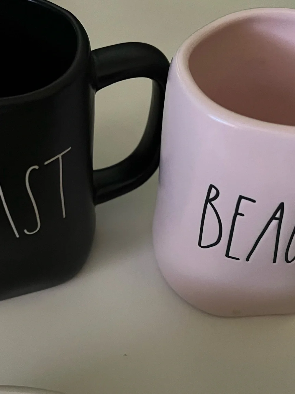 Rae Dunn Black and Light Pink Ceramic Mug Duo
